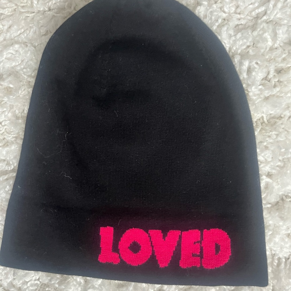 Kerri Rosenthal x Spiritual Gangster pink 'LOVED' Embroidery black beanie
